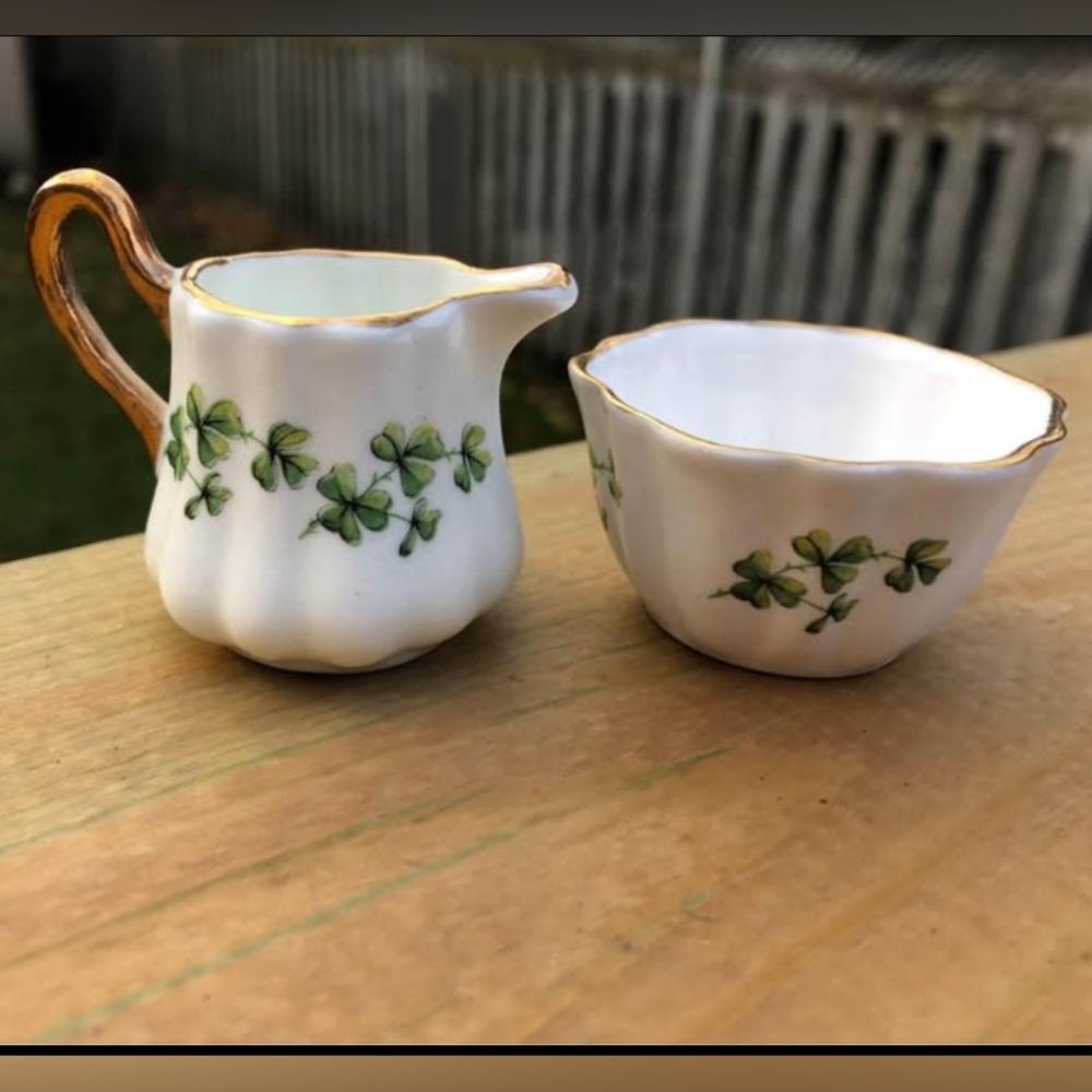 Miniature Bone China Shamrock Pitcher and Bowl by Sandford of England
